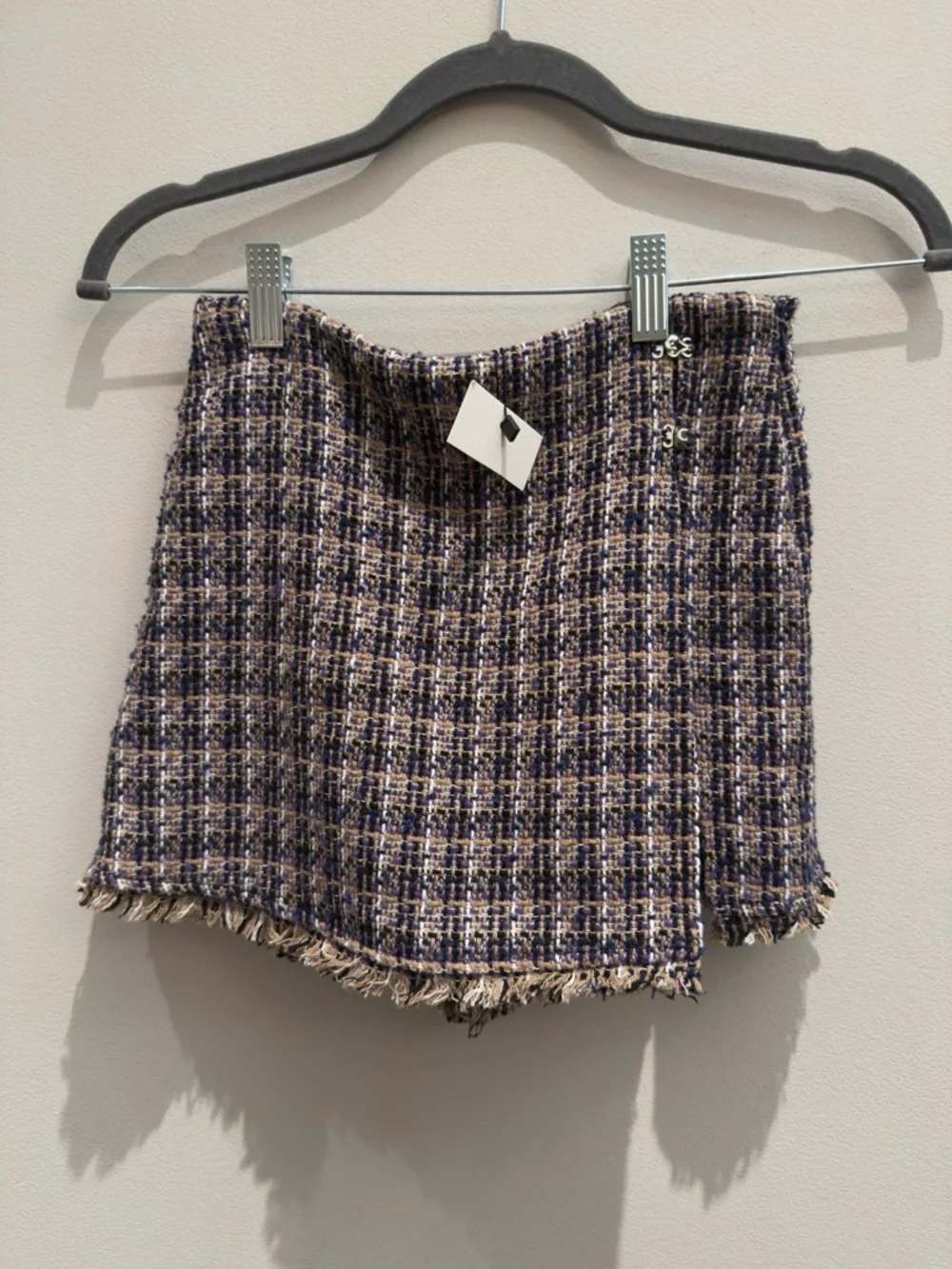 NWT- New Zara Girls Brown Purple Tweed Skort  Shorts Fringed Size 11-12